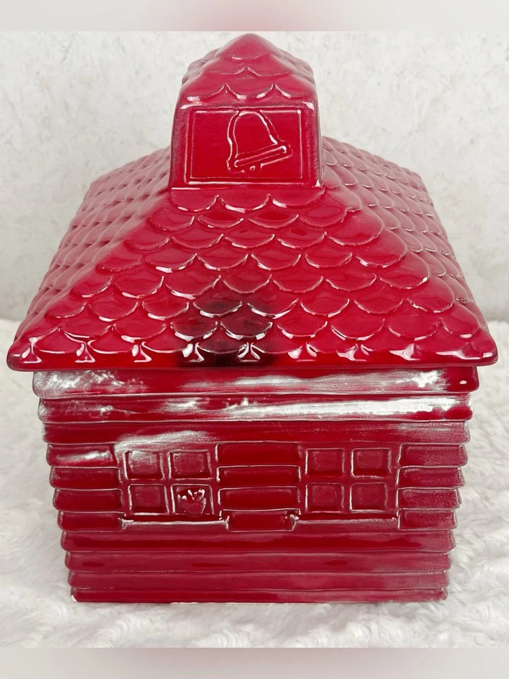 Rare Vintage Lil Red Schoolhouse Cookie Jar Ceramic Americana Primitive Rustic